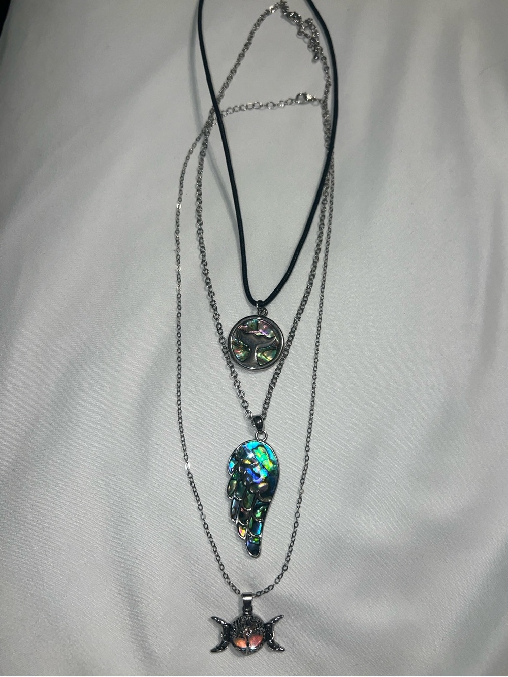 Style Bundle Layered Abalone Pendant Necklace Set - Iridescent Shell Accents